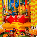 guirlandes fleurs orange jaunes clochettes décoration extérieure intérieure ambiance festive