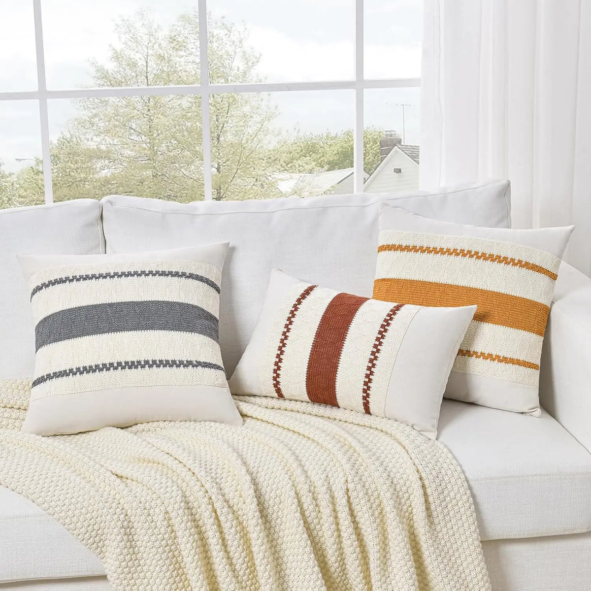 taies d'oreiller polyester vert clair rustique rayures horizontales non toxique respectueux environnement maison hospitalière