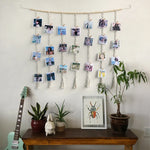 cadre mural bois clips tresses boho blanc gris clair photos suspension