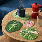 coasters feuilles tropicales vert blanc rose antidérapants moderne protége comptoir cuisine