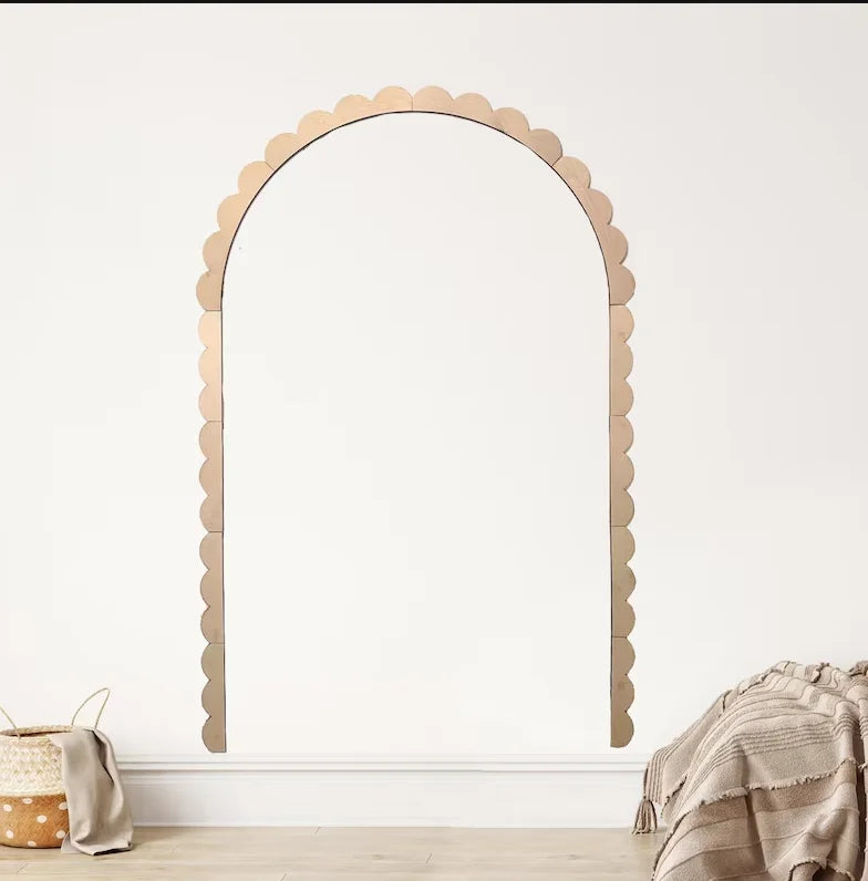 miroir doré scalloped moderne étagères intégrées bois non fini grande taille décoration murale