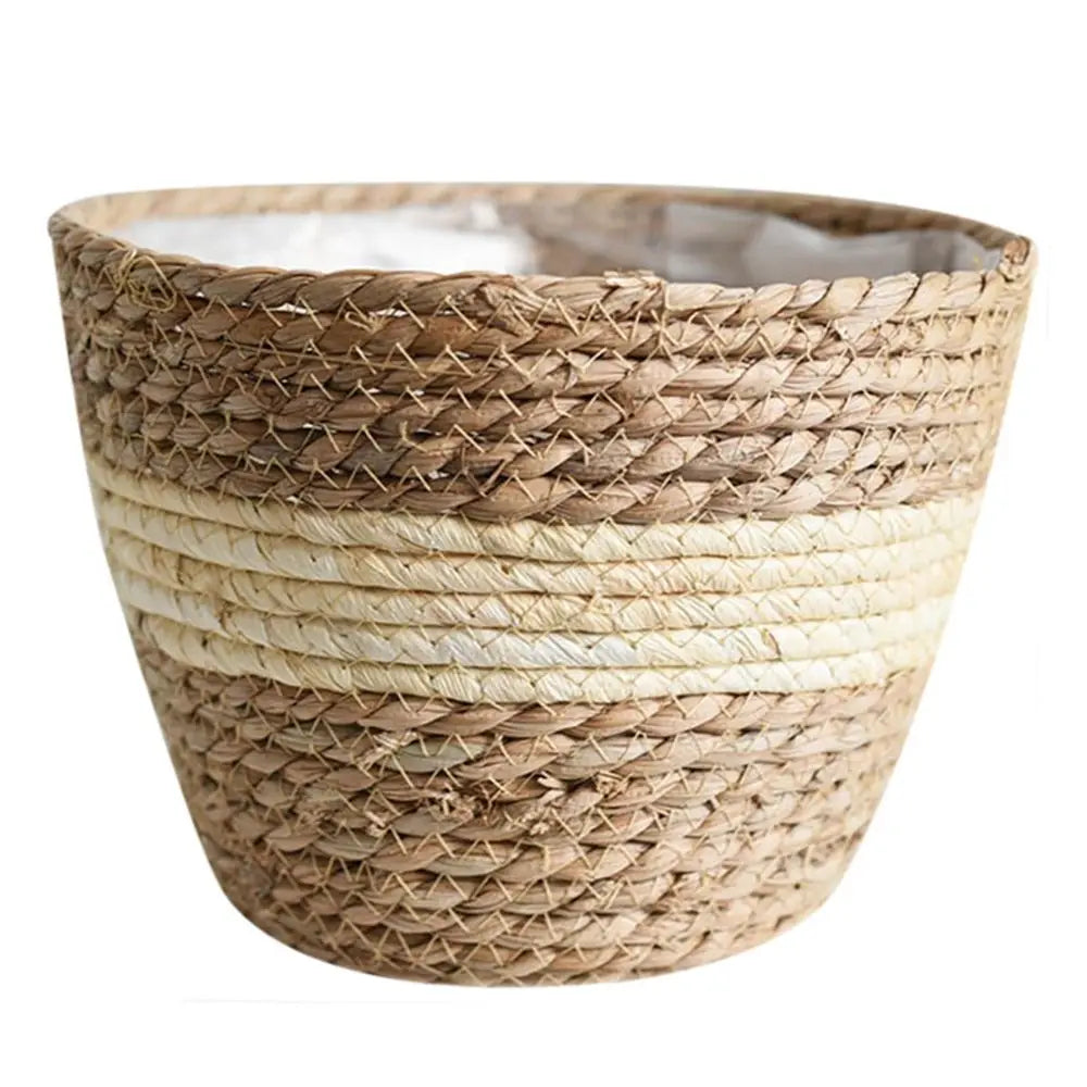 panier tissé motif géométrique rustique intérieur extérieur plantation plante décoration naturelle
