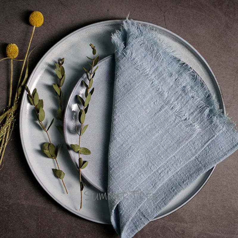 serviette table coton texture lin bords franges rustique décoration fête mariage maison