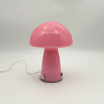 lampe led forme champignon rayées moderne rose jaune base plate interrupteur câble alimentation