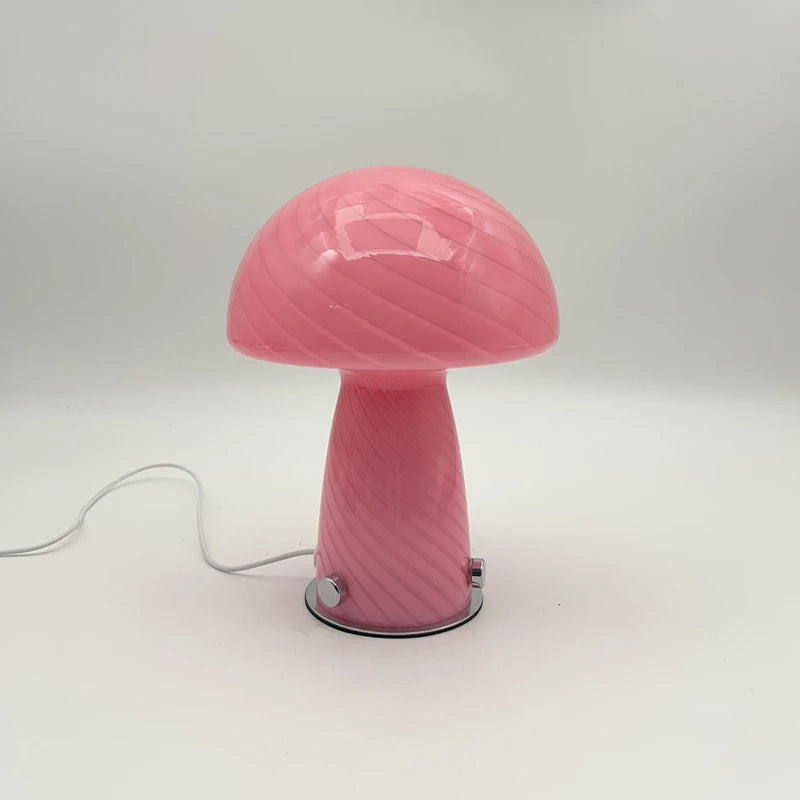 lampe led forme champignon rayées moderne rose jaune base plate interrupteur câble alimentation