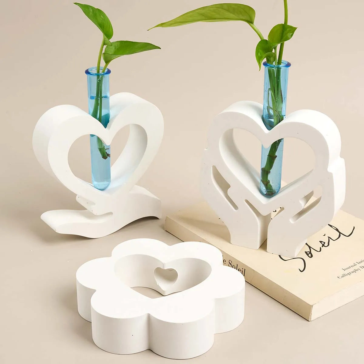 moule silicone vase coeur blanc moderne bricolage hydroponie plante résine plâtre artisanal fixations adhésif
