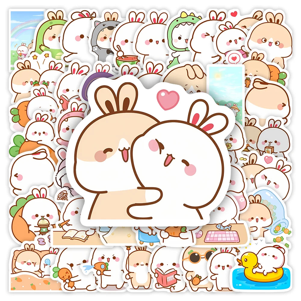 stickers kawaii dessin animé lapins motifs doux autocollants waterproof multicolor modernes scrapbook téléphone ordinateur