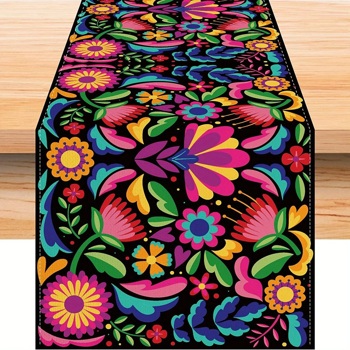 table cuisine chemin table lin motifs floraux coloré festif hiver automne été printemps mexicain