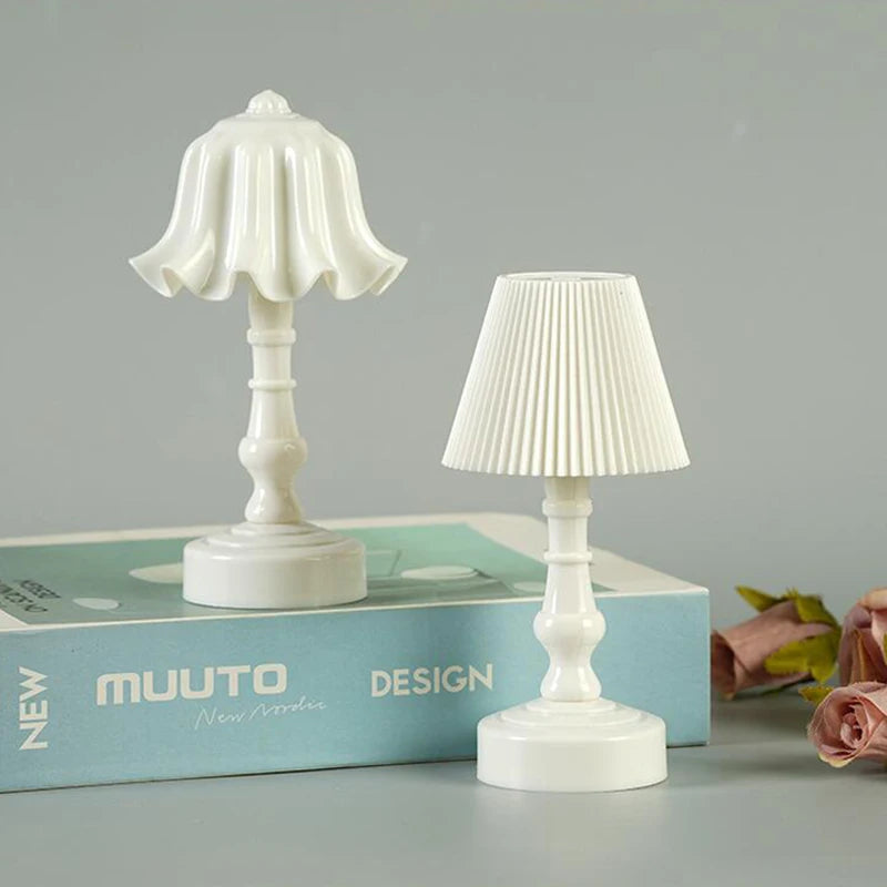 lampe table veilleuse fleur led blanc plissé classique adhésif interrupteur chambre coucher