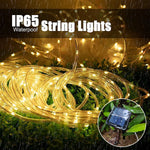 guirlande lumineuse solaire ip65 led blanc chaud moderne extérieure jardin décoration vacances filaments lumineux