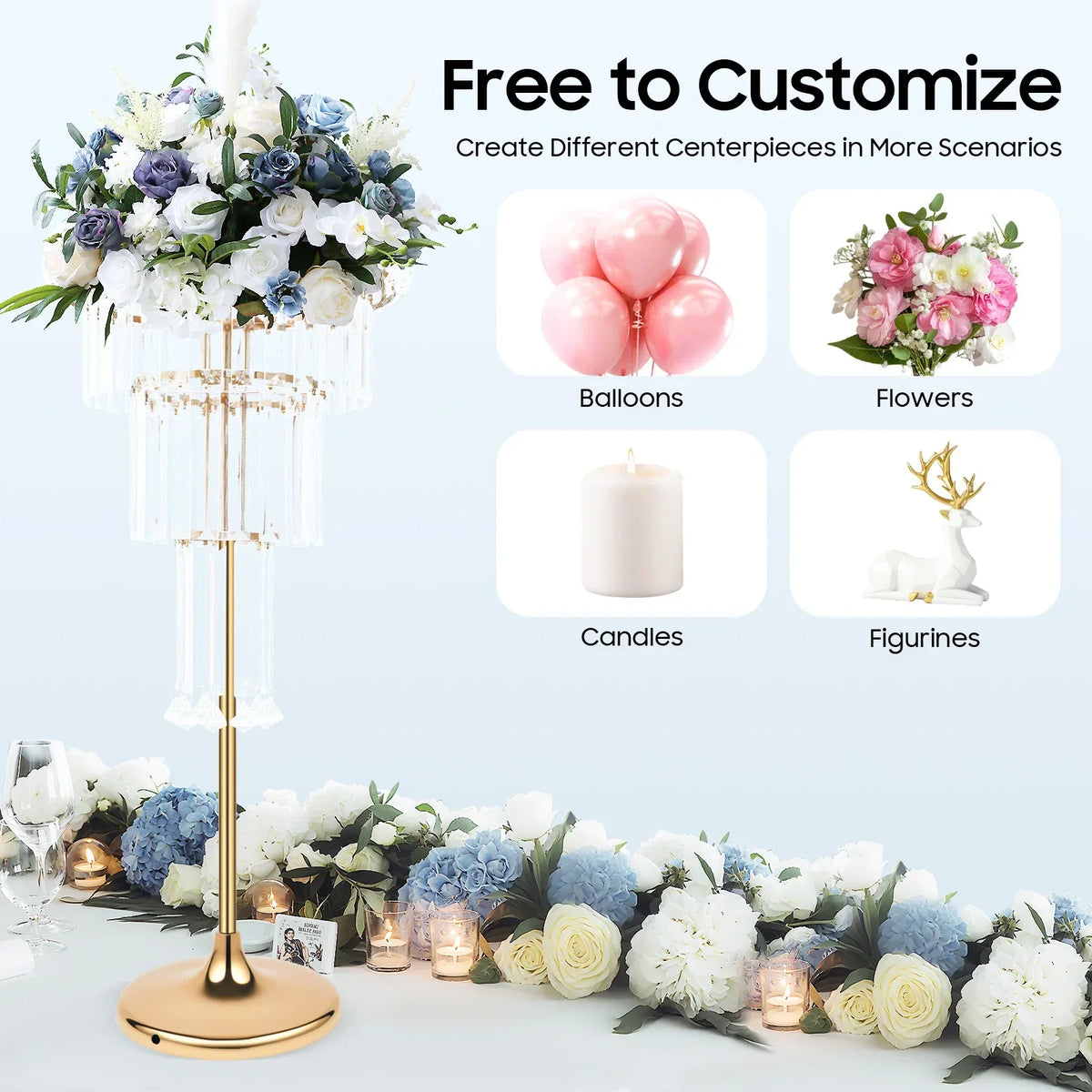 présentoir décoration transparent or blanc fleurs ballons bougies festif élégant mariageDecorationSupportFleursPendantsBrillants