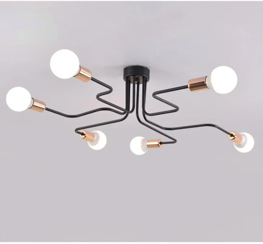 lampe suspension noir blanc moderne scandinave ampoules structure métallique fixations câbles noirs