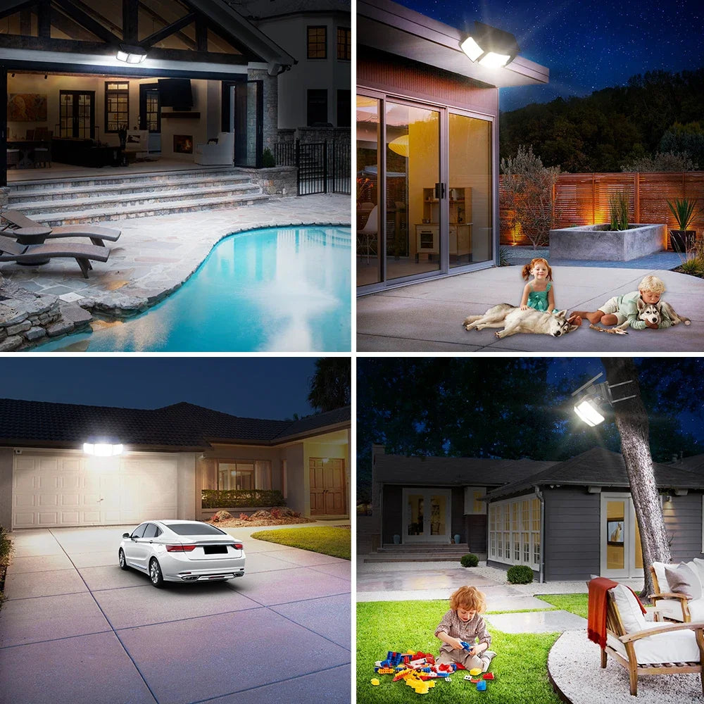 projecteur solaire extérieur moderne capteurs mouvement panneau solaire large angle ip65 led blanc noir