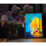 veilleuse led cadre lumineux shin chan illustration parapluie bois naturel noir contemporain clips