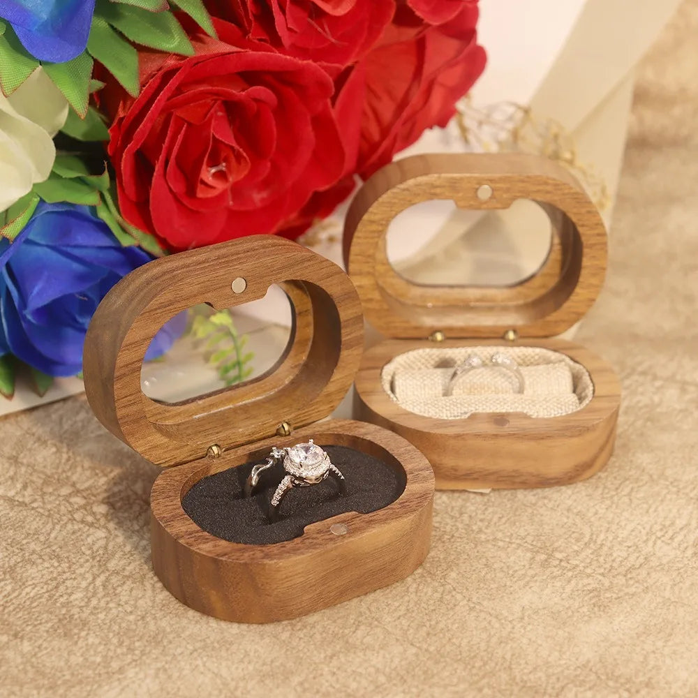boîte bois rangement bague mariage fiançailles classique or argent clips étui transporte bijoux