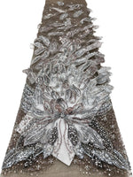 ruban décoratif luxueux fleurs relief strass couleur bleu clair rose beige violet gris élégant