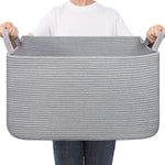 panier rangement polyester blanc rayures horizontales moderne réutilisable 55L poignées organisation linge étagères