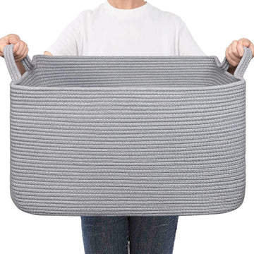 panier rangement polyester blanc rayures horizontales moderne réutilisable 55L poignées organisation linge étagères
