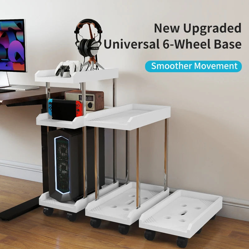 chariot mobile multifonctionnel roulettes blanc noir moderne organiser stockage tablettes cables charge
