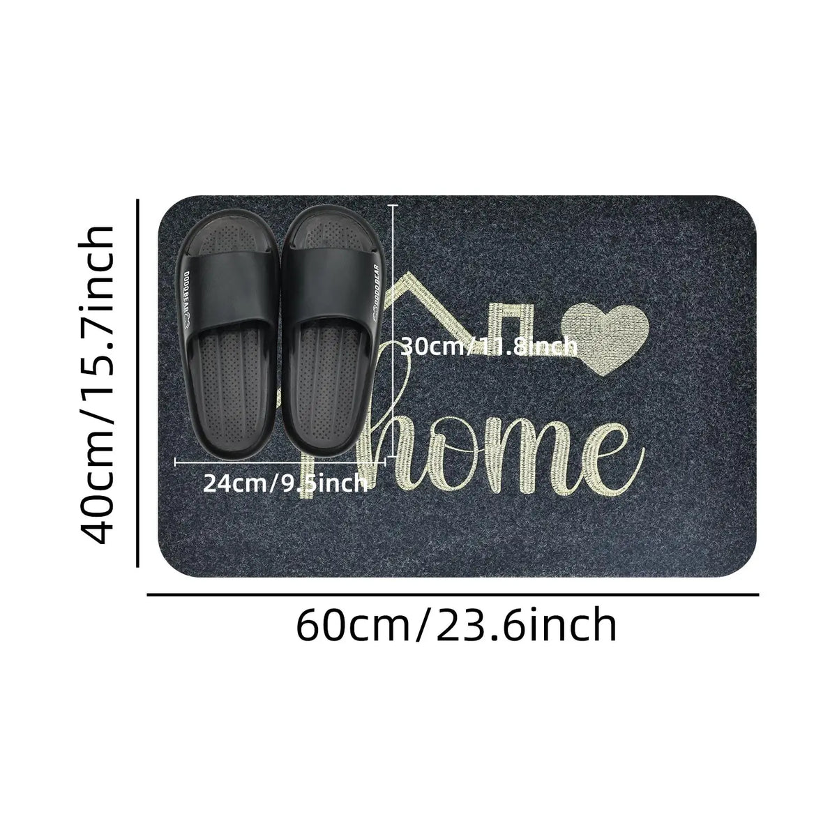 tapis d'entrée gris moderne antidérapant imperméable lettres stylisées coeur doré 60x40cm salon bain