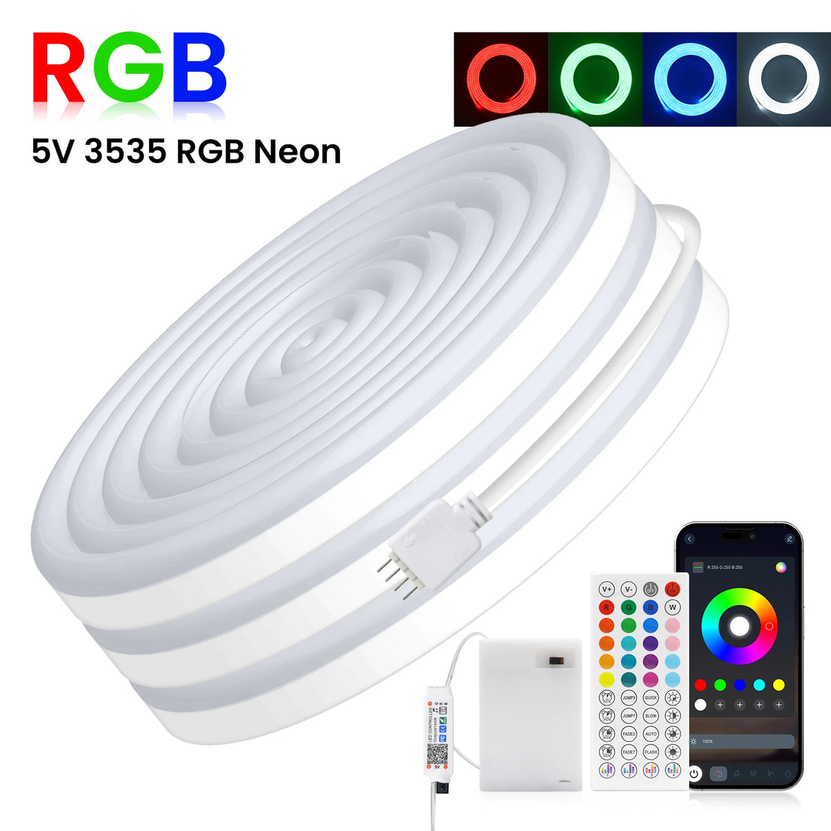 ruban led neon rgb bluetooth flexible étanche télécommande piles chambre moderne