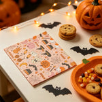 serviettes papier halloween fantômes citrouilles araignées rose clair orange noire festives table 33cm pack