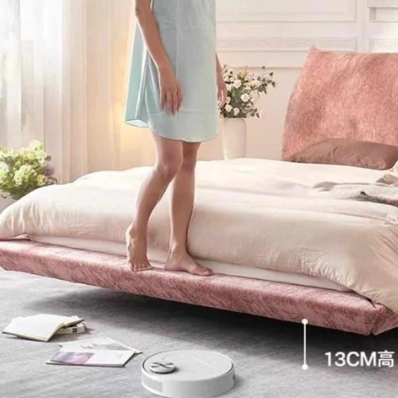 lit suspendu moderne rose gris clair chenille doux oreillers couverture drap plat coussin sol