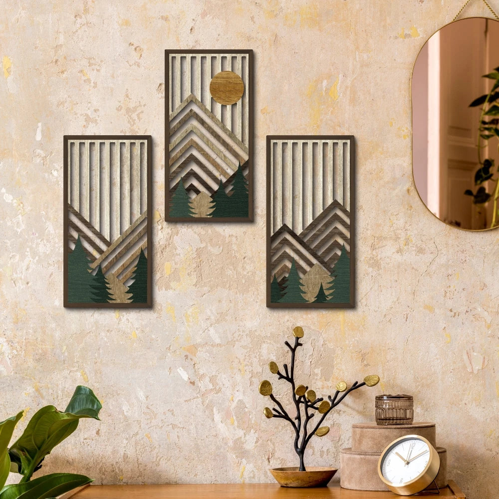 panneaux decoratifs bois abstraits montagnes arbres moderne minimaliste nature facile chambre salon