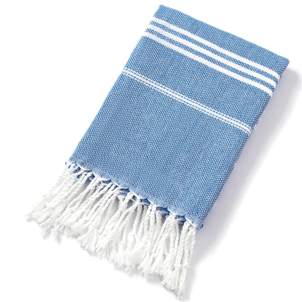 serviette plage polyester séchage rapide rayures horizontales bleu clair rose orange