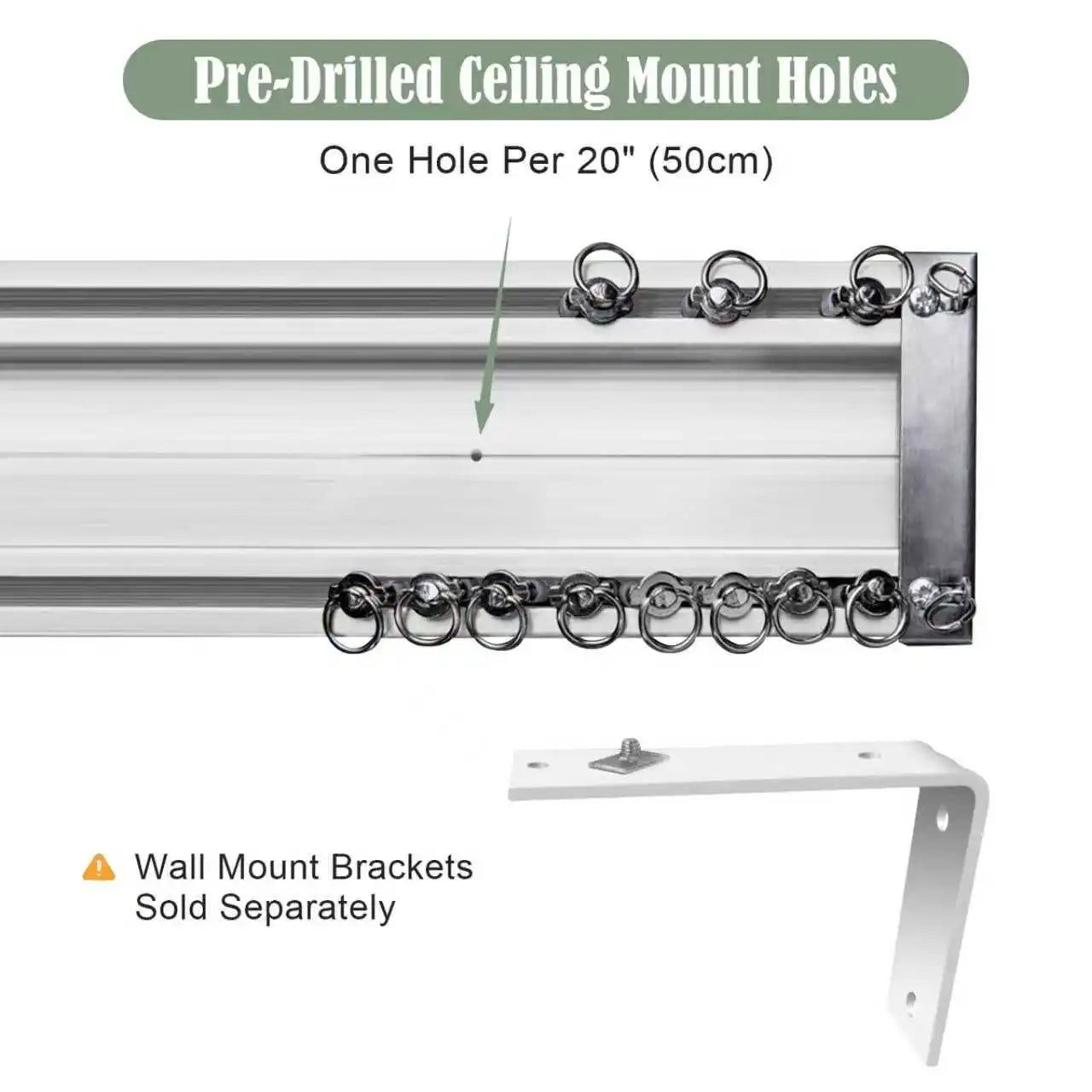 Rail pour rideau double compact aluminium avec anneaux