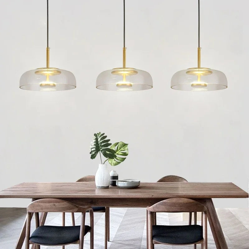 luminaire suspendu led moderne transparent doré bronze gris blanc minimaliste chambre salon