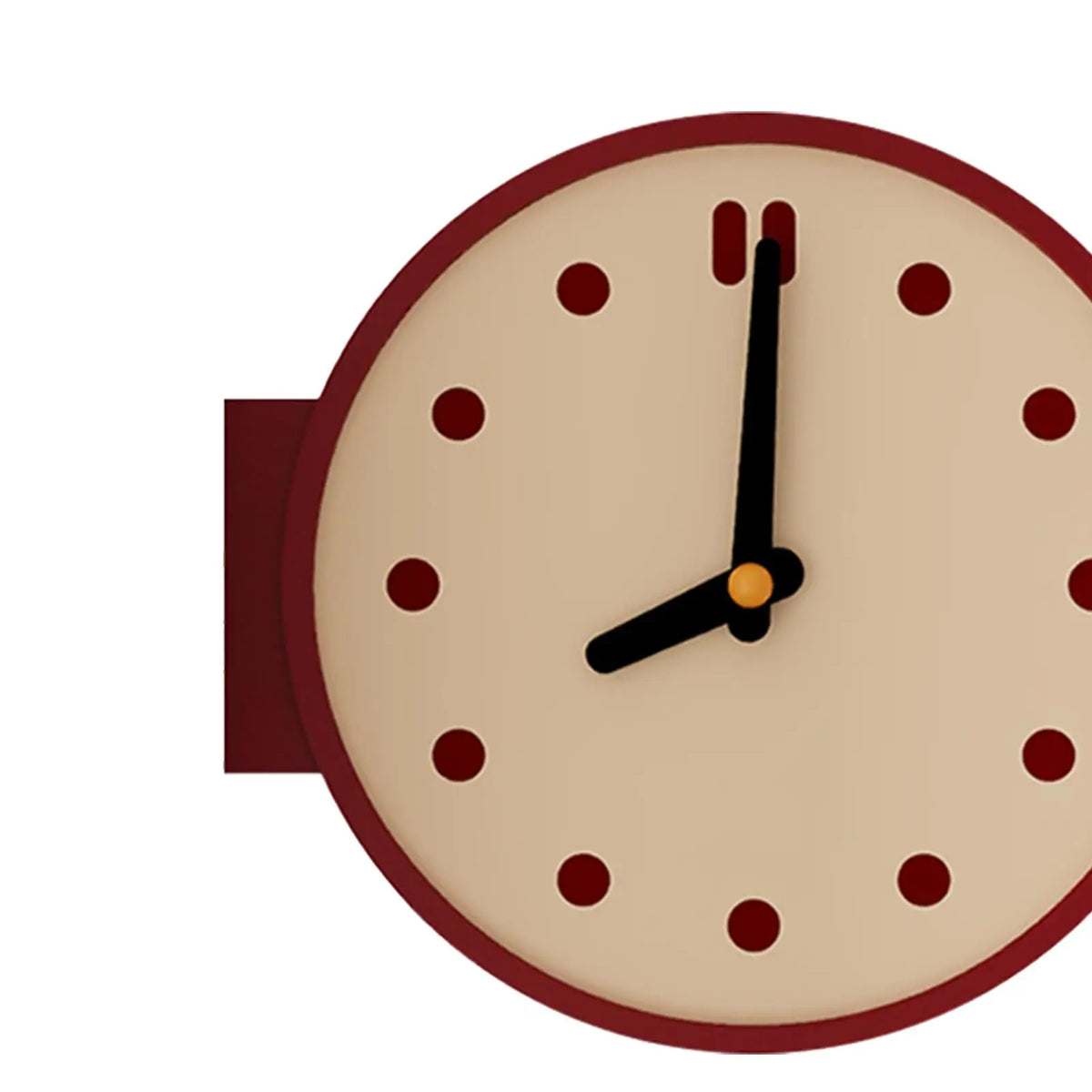 horloge murale moderne double face rouge foncé fond beige minimaliste