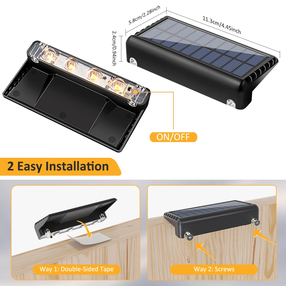 applique solaire led noir haute luminosité ip65 double sided tape vis moderne
