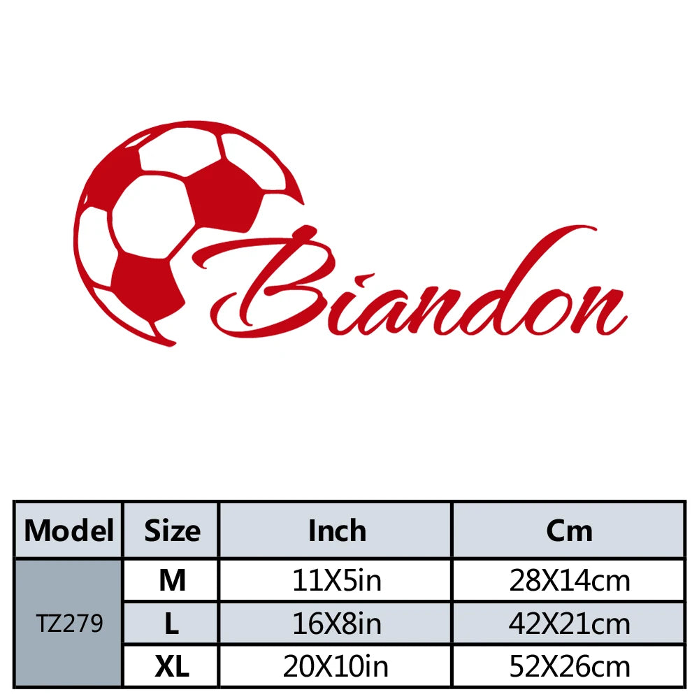sticker mural personnalisé ballon football texte biandon noir rouge moderne adhésif mur plat verre