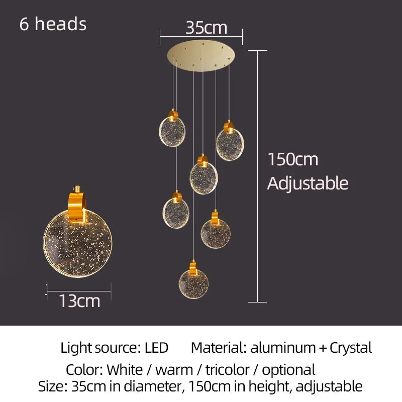 lustre suspension moderne cristal doré scintillantes éclairage luxe salon salle bain appartement