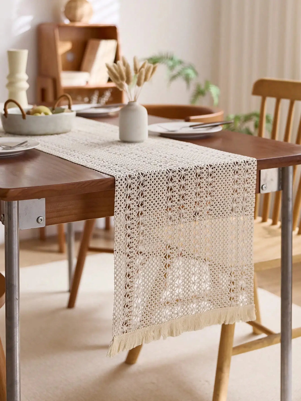 chinois bohème table beige marron franges crochet artisanal printemps été automne hiver halloween ramadan