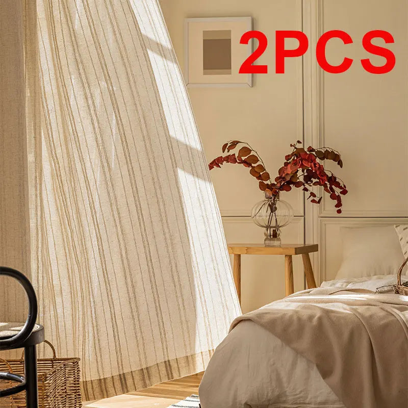 rideau polyester rayé semi transparent moderne minimaliste beige clair maison pièces