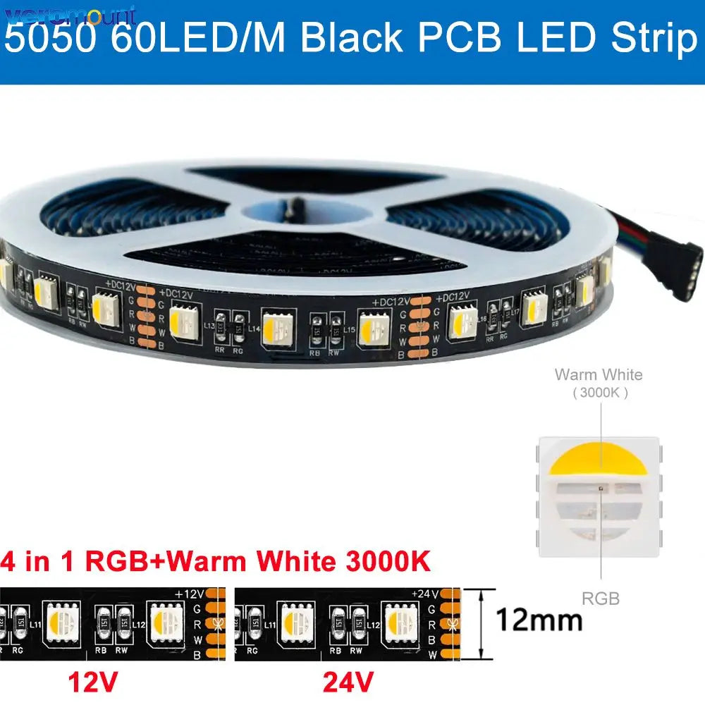 ruban led smd 5050 5m rgbw ip65 noir adhésif 60ledsmètre moderne connecteur troisbroches