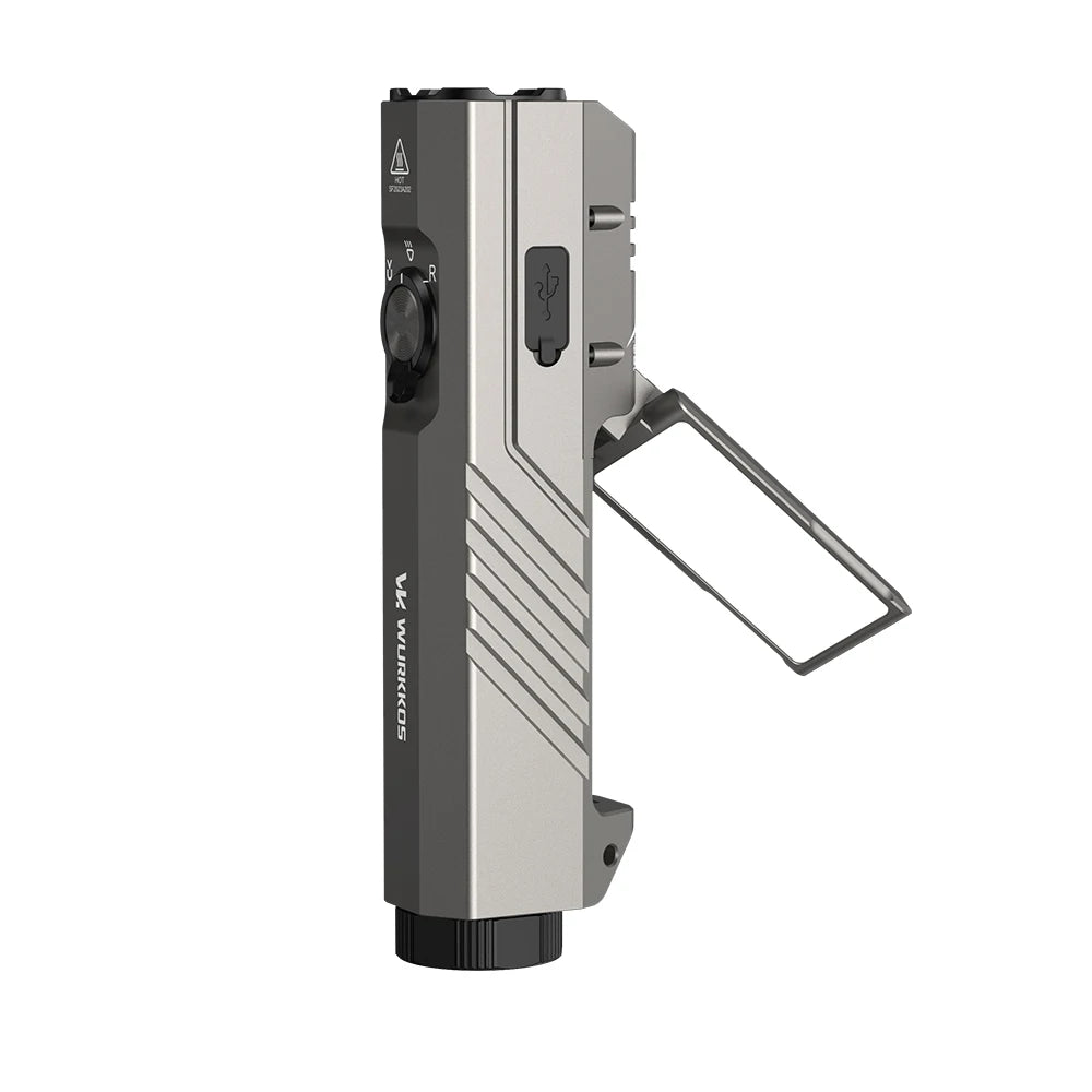 lampe poche multifonctionnelle rechargeable gris argenté panneau lumineux pliable trépied rainures horizontales