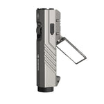 lampe poche multifonctionnelle rechargeable gris argenté panneau lumineux pliable trépied rainures horizontales