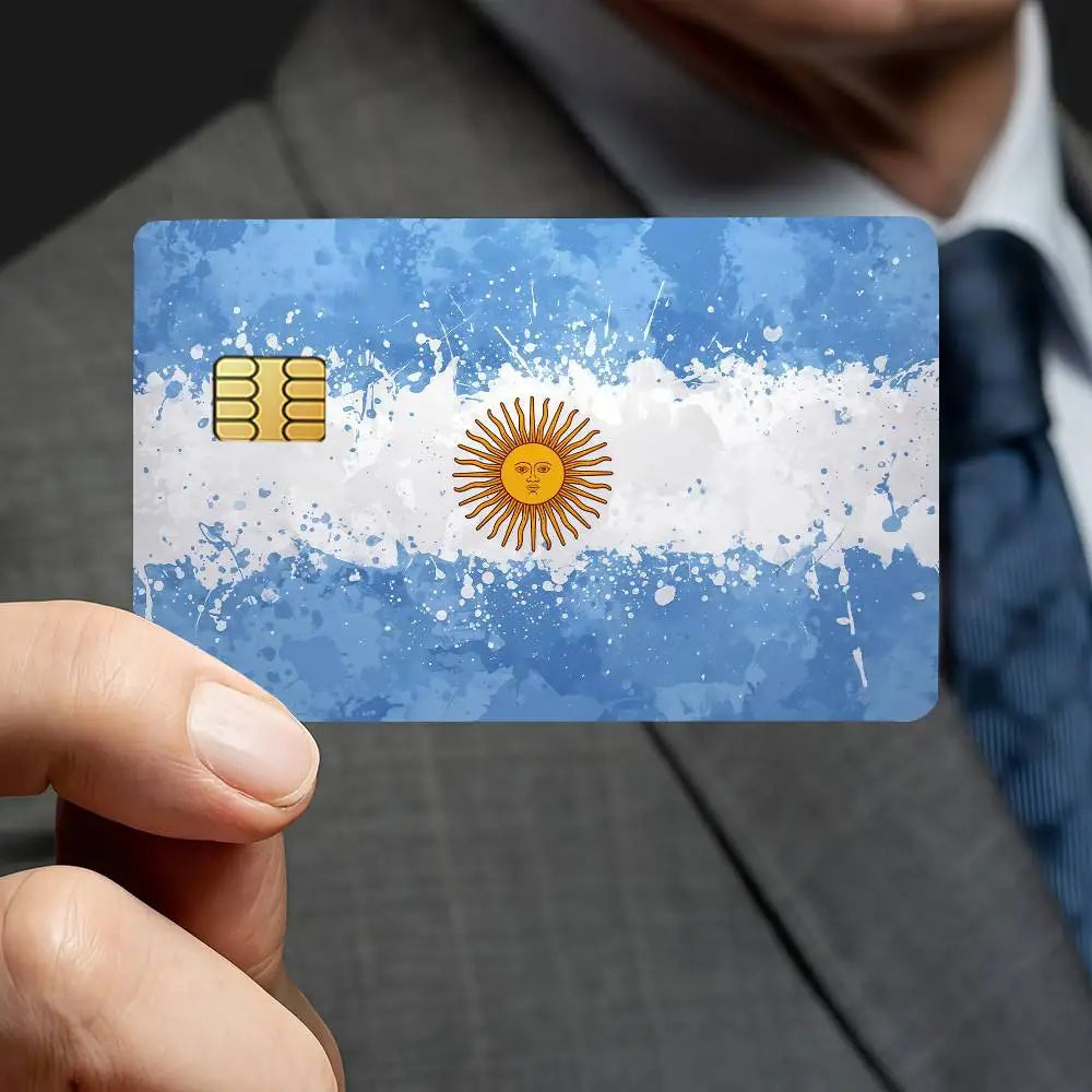 autocollants adhésifs drapeau argentin soleil doré carte crédit bleu blanc anti rayures pièces opaques