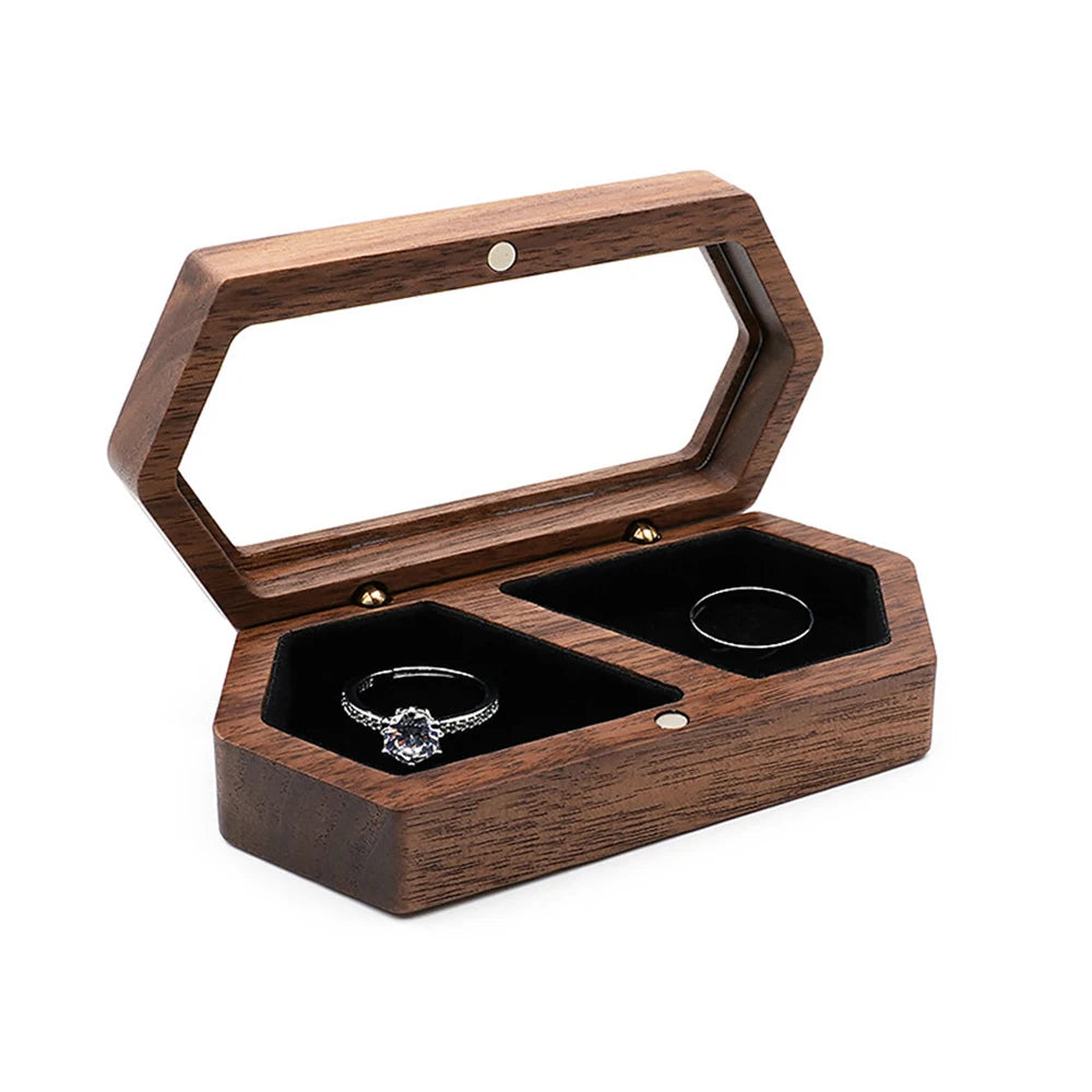 boîte bijoux bois marron intérieur blanc moderne vis anneau doré transparent 28g