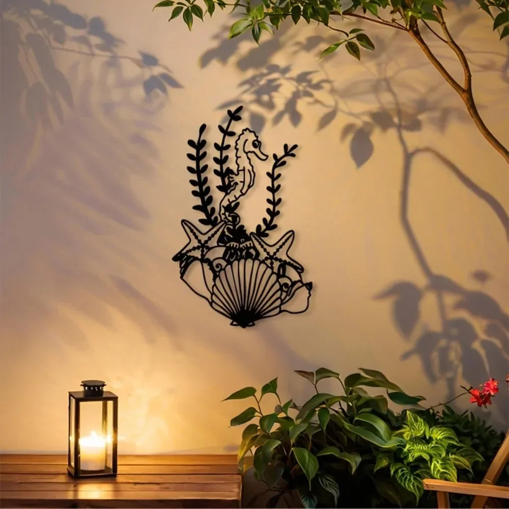 décoration murale hippocampe étoile mer plaque marine moderne noir artisanal