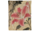 tapisserie fleurs lys rose feuilles vertes art floral salon chambre élégante impressionniste minimaliste