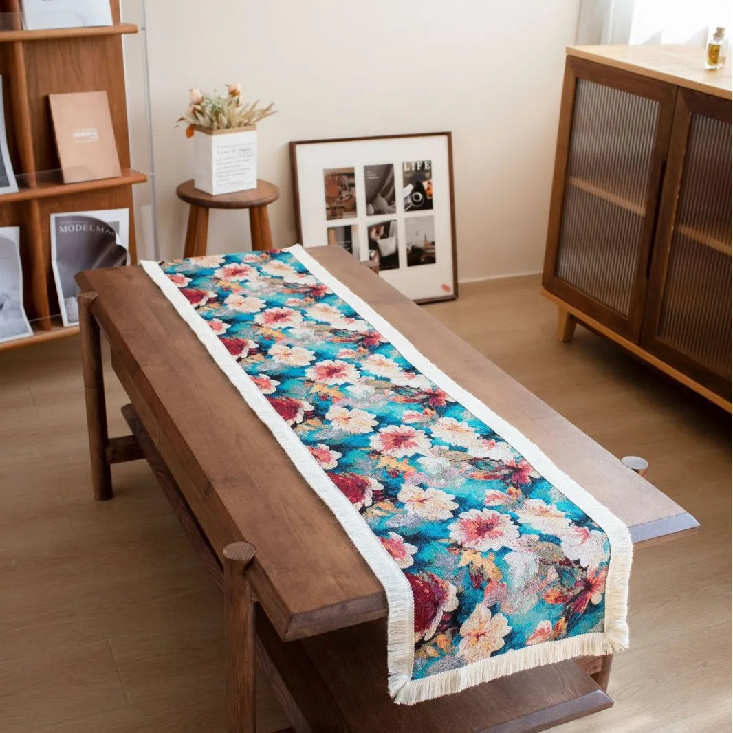 chemin table moderne multicolore fleurs polyester coton maison décor table bleu blanc rouge vert