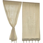 rideaux fenêtre lin beige floral semi transparent rustique franges domestique pastorale