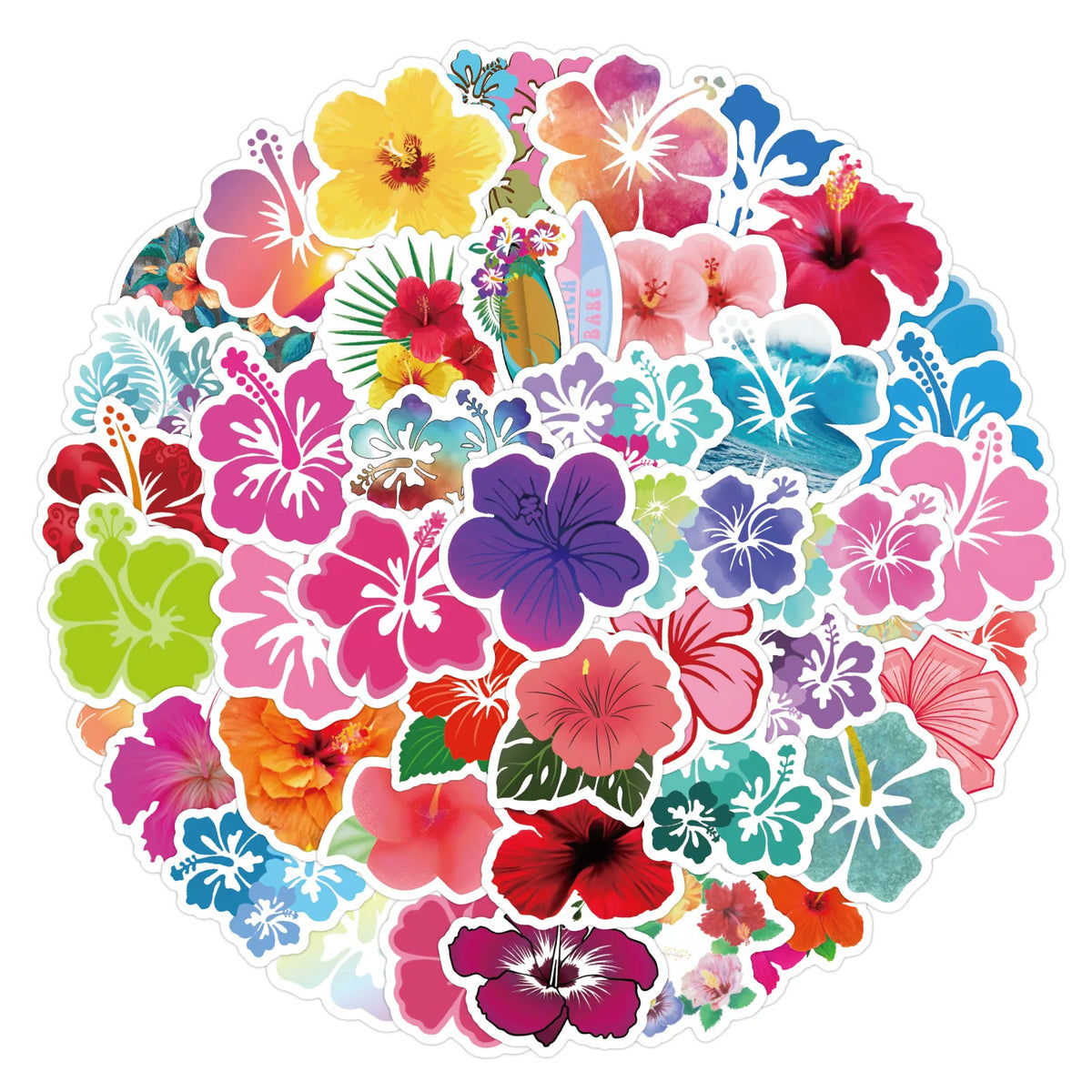 sticker hibiscus fleurs tropicales multicolore adhésif papier synthétique enfants bricolage graffitis ordinateur portable vélo