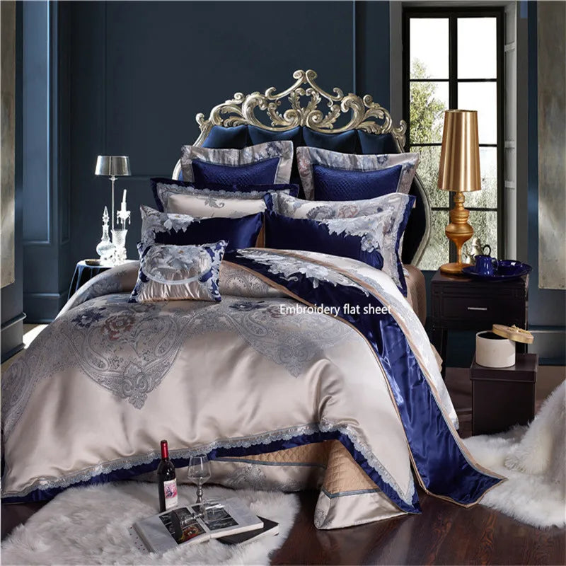 Housse de couette satin de coton brodée détail texture