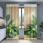 rideau occultant feuilles palmier moderne 100% polyester intégré balcon opacité beige vert