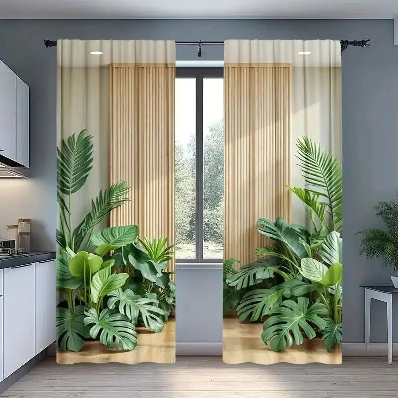 rideau occultant feuilles palmier moderne 100% polyester intégré balcon opacité beige vert